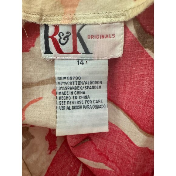R&K Red Coral Floral Print Cotton Fit & Flare Sundress Size 14 Summer Wedding - Picture 3 of 6